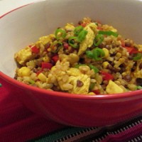 Brown rice, lentil and chicken salad