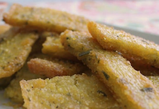 Baked healthy polenta chips with lemon and rosemary