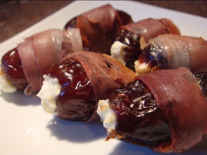 Prouschitto wrapped dates stuffed with Blue cheese