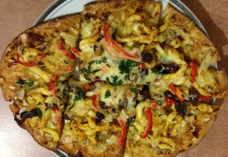 Moroccan squid pizza