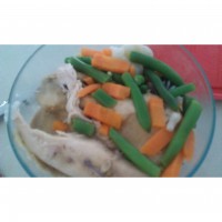 Salted chicked, green beans and carrot pot