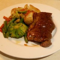Beef rump steak and chargrill vegetables using homemade teriyaki sauce