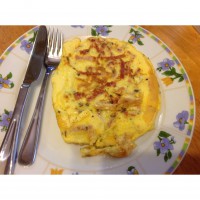Cheese, ham and onion omelette
