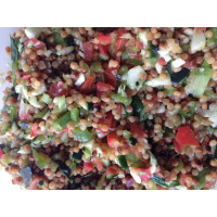 Salad with Pearl couscous and parsley.