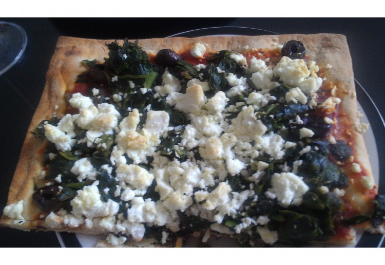 Vegetarian spinach feta pizza