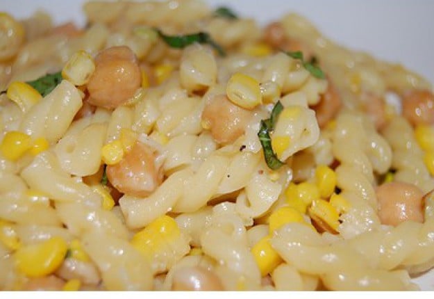 Corn and chick pea cheesy pasta