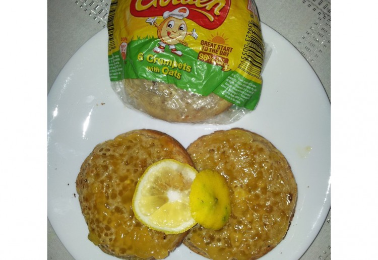 Lemon Butter refresher Crumpets with oats.