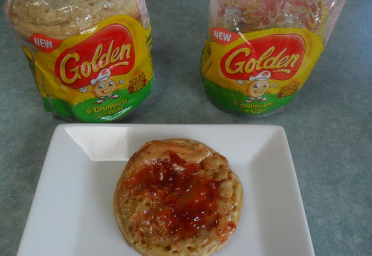 Peanut Butter and Jam on Golden® Crumpets with Oats