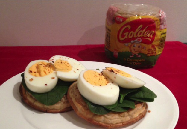 Boiled Eggs with a Kick on Golden® Crumpets with Oats