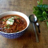 Chorizo, Eggplant & Red Lentil Soup