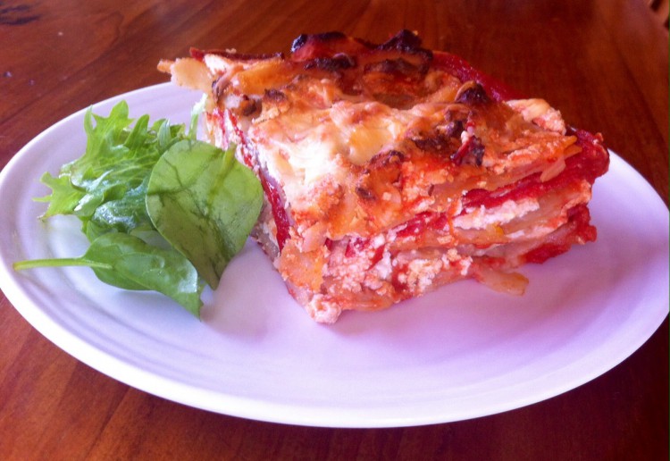 Roasted red capsicum lasagna