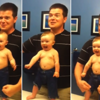 GORGEOUS VIDEO: Baby flexes his muscles, just like Daddy
