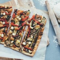Mediterranean vegetable and macadamia pizza