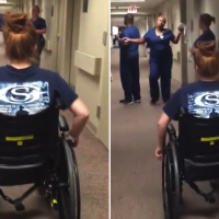 Nurse's amazing reaction as her paralysed patient walks again