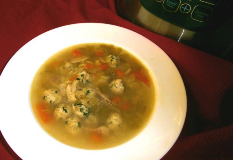 One Pot Chicken Soup with Meatballs and Risoni