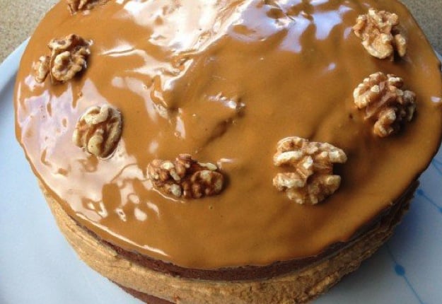 Delicious coffee and walnut cake