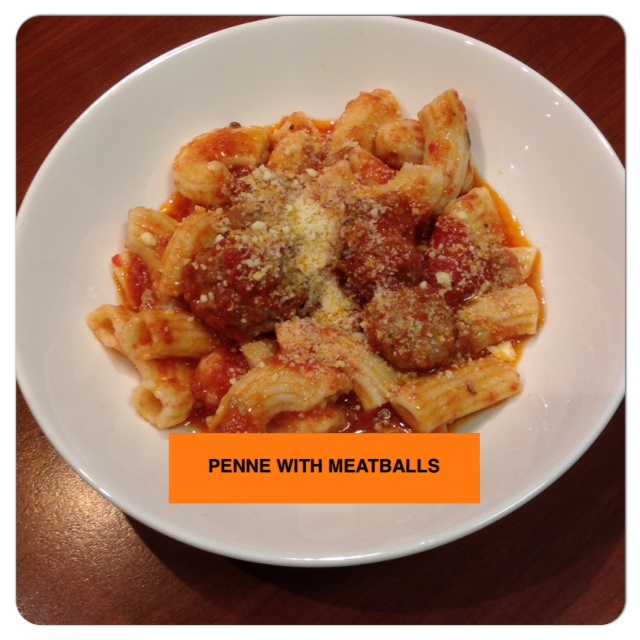 Penne pasta with meatballs