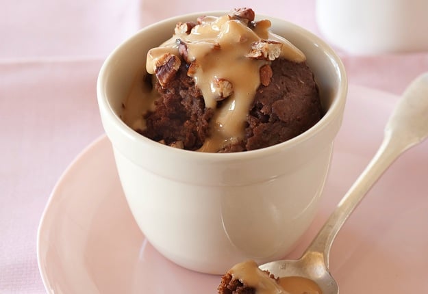 Brownie puddings with coffee caramel sauce