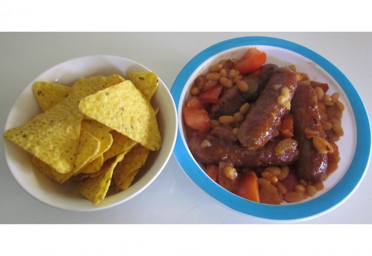 Cheeky chipolatas with corn chips