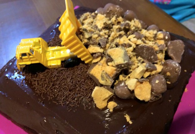 Chocolate tipping truck cake