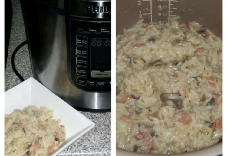 Pressure cooked mushroom and bacon risotto