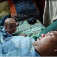 Dad frightens baby with his loud snoring, so funny!
