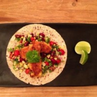 Crumbed fish tacos with Mexican bean salad