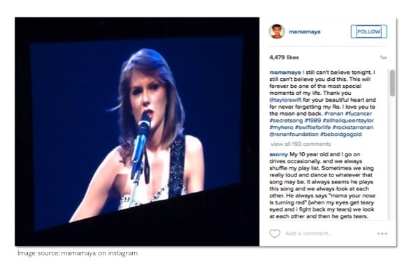 taylor swift sings tribute to ronan thompson_taylor swift performing tribute at 1989 concert