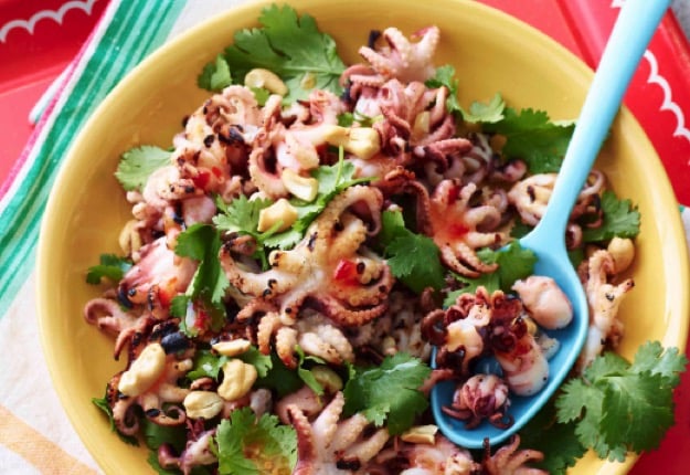 Barbecued octopus with coriander and sweet chilli