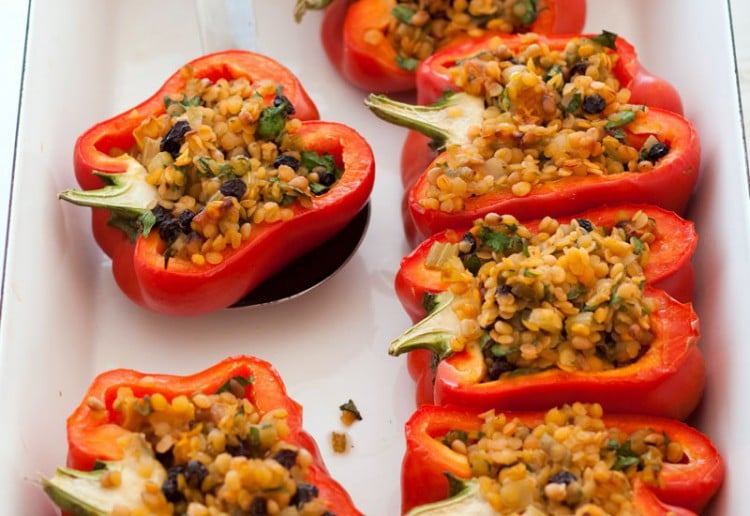 Roasted capsicum with lentil stuffing