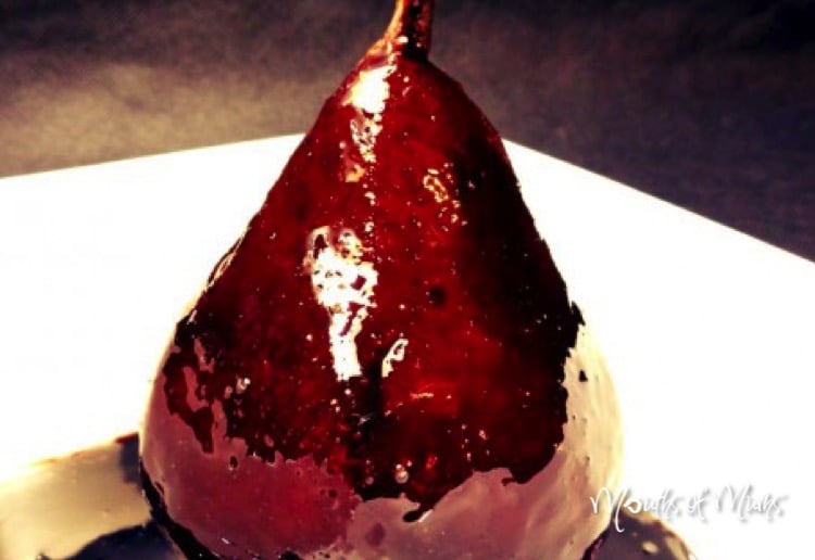 Spiced red wine poached pears