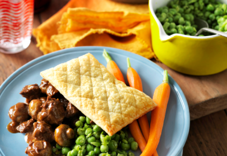 Steak and Stout Pies with Smashed Peas