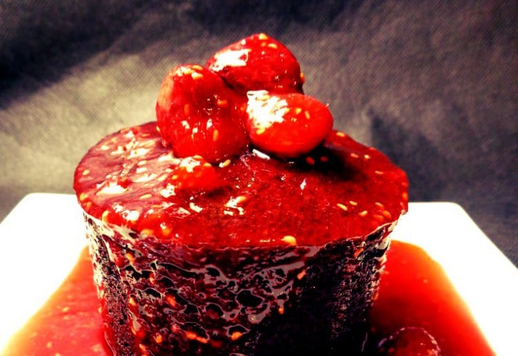 Raspberry Chocolate Cake with Raspberry Coulis