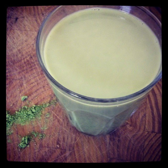 Simple almond milk matcha (green tea) latte
