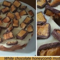 White chocolate honeycomb mud cake