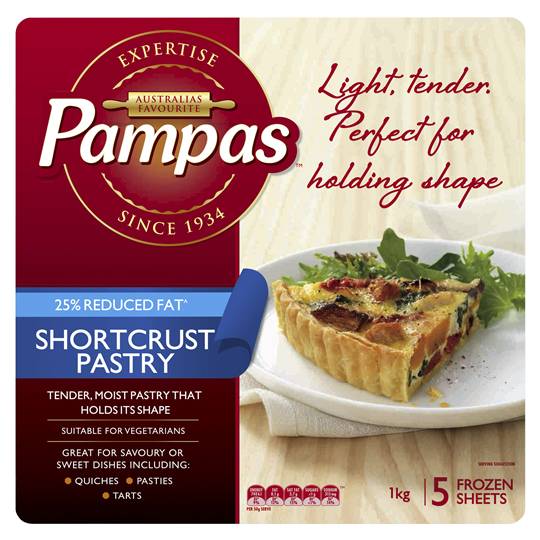 Pampas Shortcrust Pastry 5 Sheets 25% Reduced Fat