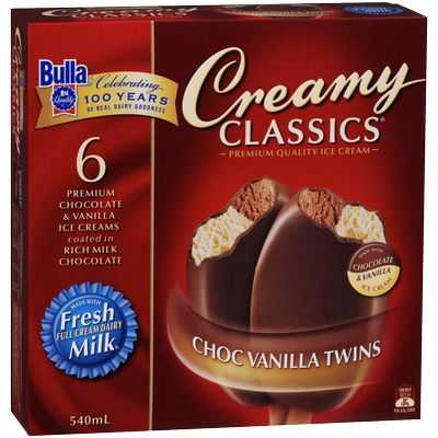 Bulla Creamy Classics Ice Cream Choc Vanilla Twins