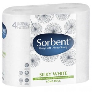 Sorbent Silky White Long Rolls Toilet Tissue 270 Sheets