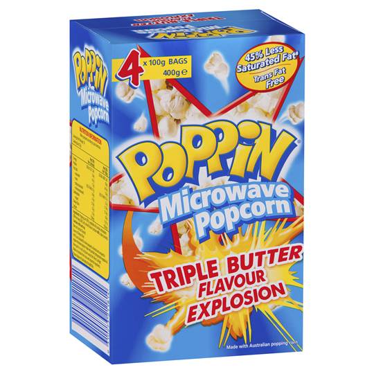 Poppin Microwave Popcorn Triple Butter Flavour 4pk