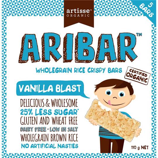 Artisse Organic Aribar Wholegrain Rice Crispy Bars Vanilla Blast