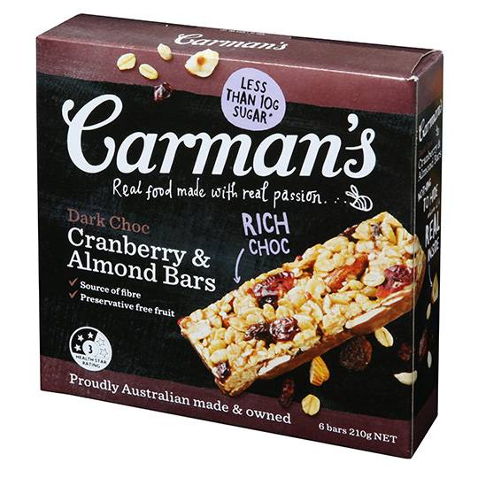 Carman's Dark Choc Cranberry & Almond Muesli Bars