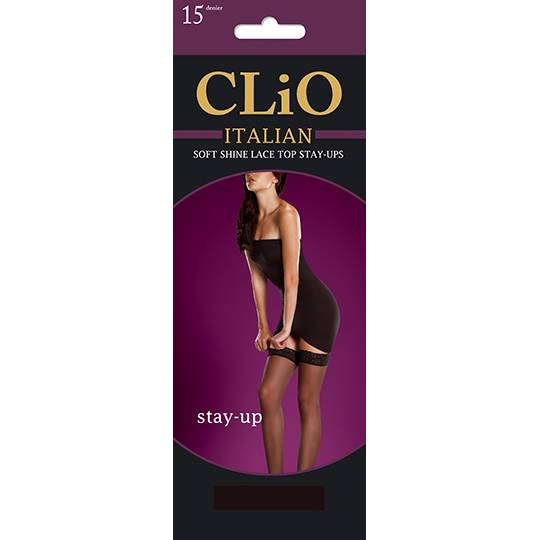 Clio Italian Satin Sheer Stay Up Pantyhose Black Tall
