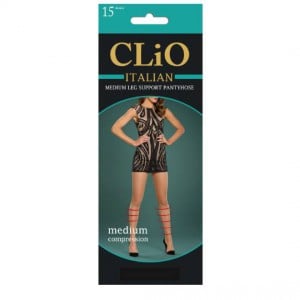Clio Italian Medium Leg Support Pantyhose 15d Black Xtall