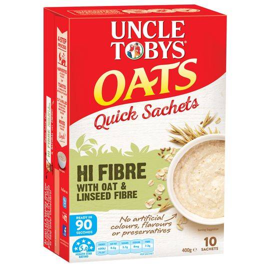 Uncle Tobys Quick Oats Sachets High Fibre