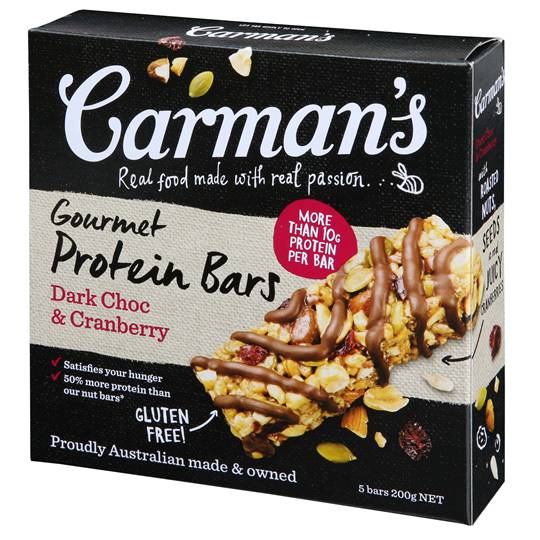 Carman's Gourmet Protein Bars Dark Choc & Cranberry