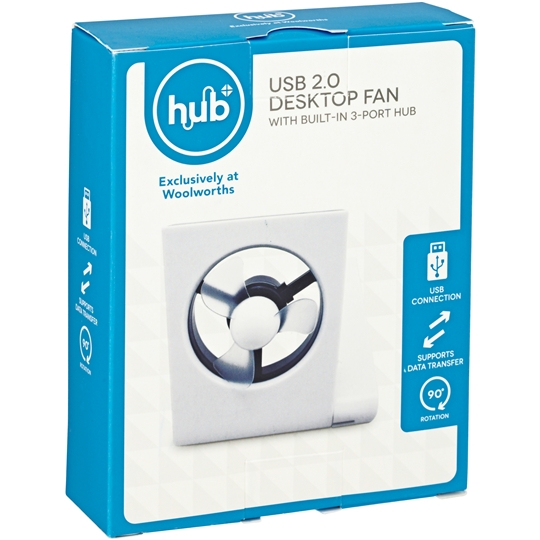 Hub It Usb 2.0 Desktop Fan With Built In 3 Port Hub