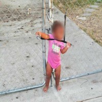 Toddler found strapped to fence