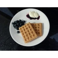 Cheat's Waffles with blueberries and yoghurt.