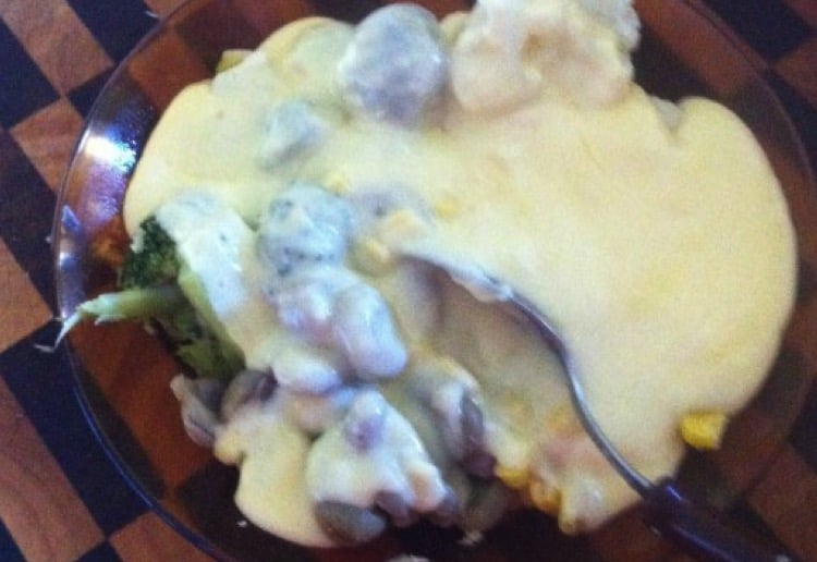 Steamed veggies and cheese sauce