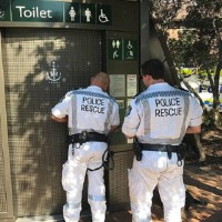 Terrified toddler locked in public toilet in scorching heat